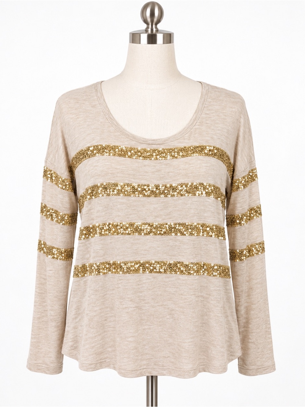 Copper Key gold cream crew neck glitz sequin top M